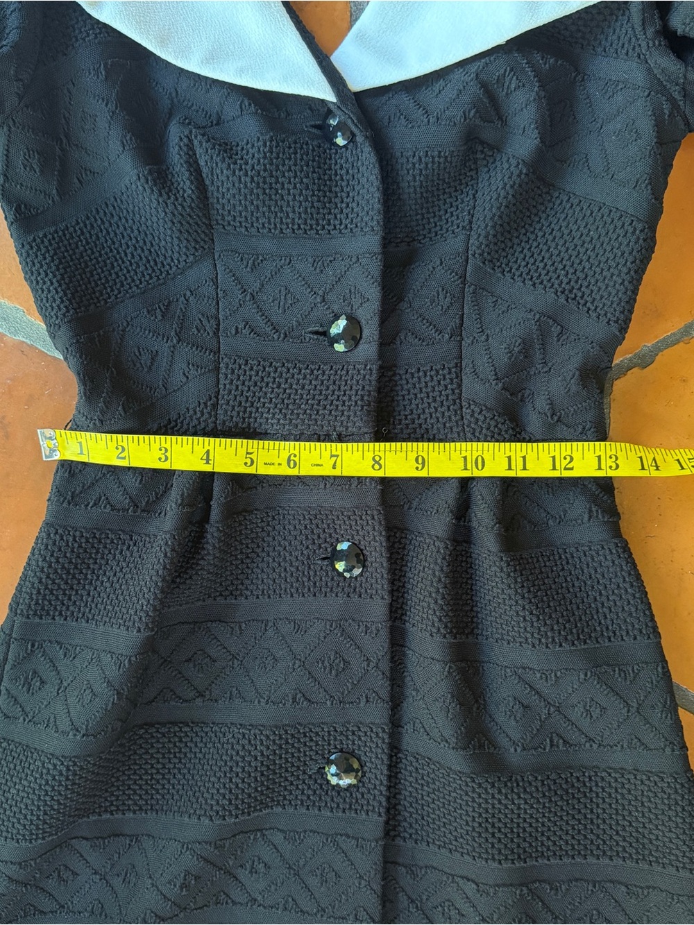 Vintage 70s Black Button Front Belted Dagger Collar Maxi Dress Fitted Embossed S - Picture 7 of 8